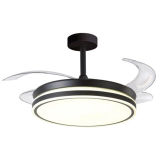 Ventoinha de tecto RODAS MINI preta, 4 palas retráteis, 96W LED 3000|4000|6000K, Alt.30/35xD.91/40cm
