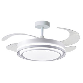 Ventoinha de tecto BYBLOS branca, 4 palas retráteis, 72W LED 3000|4000|6000K, Alt.30/35xD.108/50cm