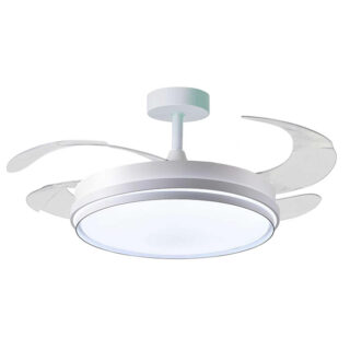 Ventoinha de tecto KIOTO branca, 4 palas retráteis, 72W LED 3000|4000|6000K, Alt.30/35xD.108/50cm