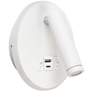 Aplique MATSYS 11W LED 657lm 3000K, portas USB e USB-C C.9xL.4xAlt.120cm branco