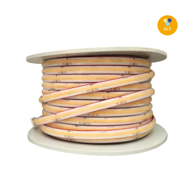 Fita LED COB 230Vdc 20W/m 480LED/m CCT (3cores) IP68 silicone transparente 1m (múltiplos de 5m)