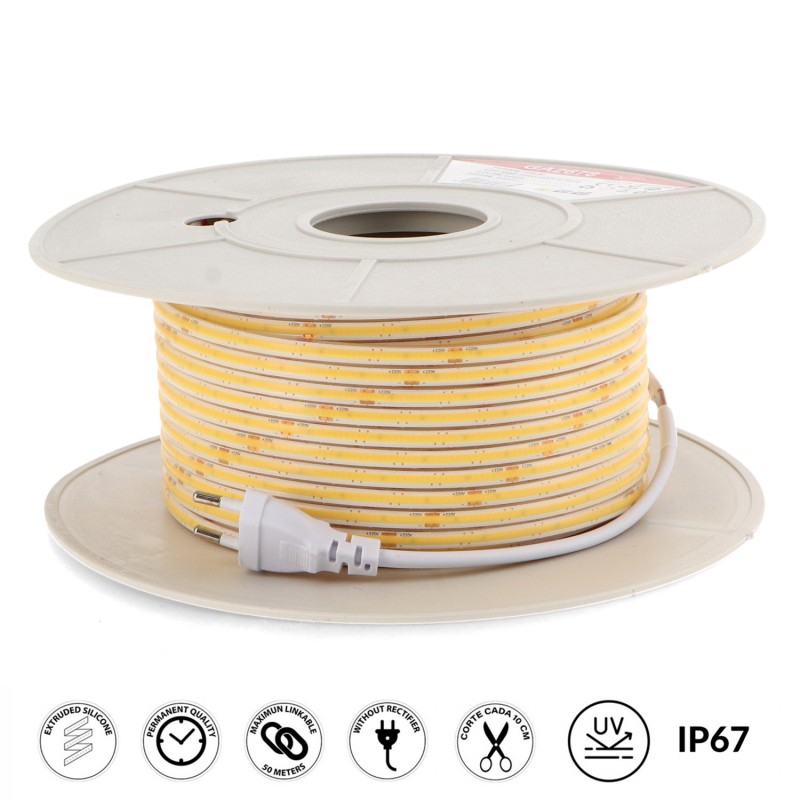 Fita LED 220V COB Half 6.5 Mm 10W/m IP67 - 50 Metros 6000K