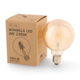 Lâmpada LED Filamento E27 G95 6W Ámbar 2300K