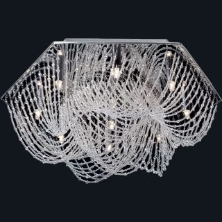 Plafond CAMILA 10xG9 Alt.30xD.60cm Cristais e chapa níquelada cromado