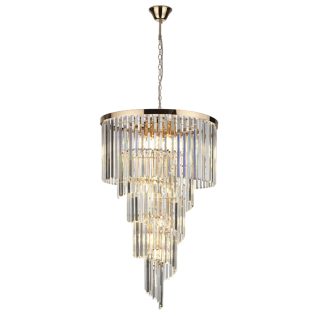 Candeeiro de tecto OLFUS 12xE14 Alt.200(máx.)xD.60cm com cristais transparentes e chapa dourada