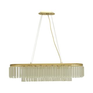 Candeeiro de tecto NARVIK 13xG9 C.103xL.23xAlt.Reg. com cristais transparentes e chapa dourada