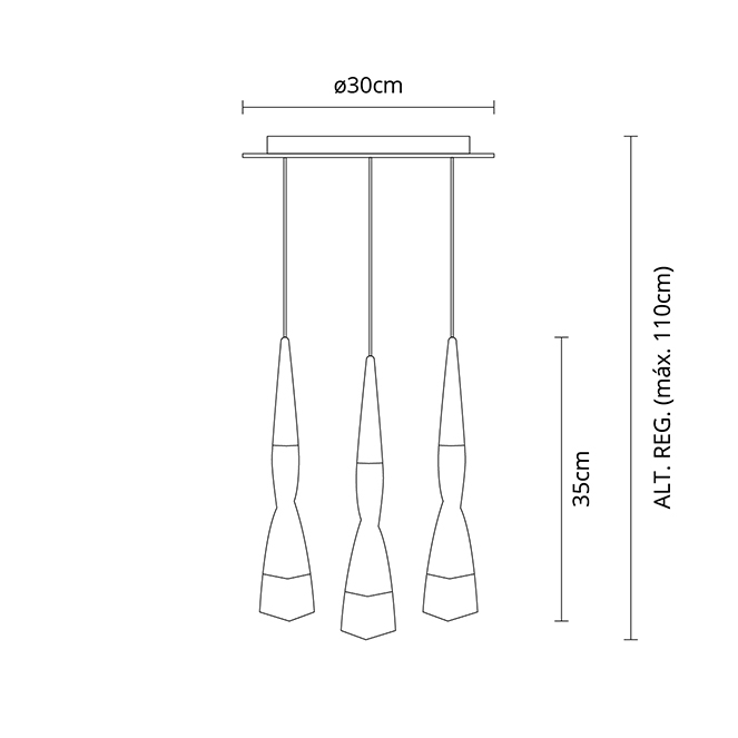 Candeeiro de tecto METEOR 3x7W LED 1570lm 3300K Alt.Reg.xD.30cm champanhe - Image 2
