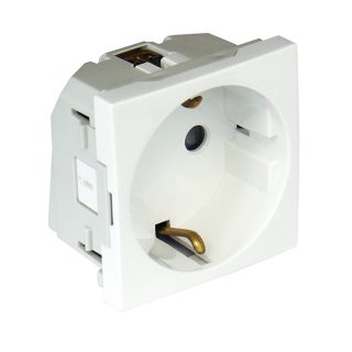 Tomada schuko QUADRA45 (2 módulos) 16A 250Vac com alvéolos planos e ligação rápida, em branco mate