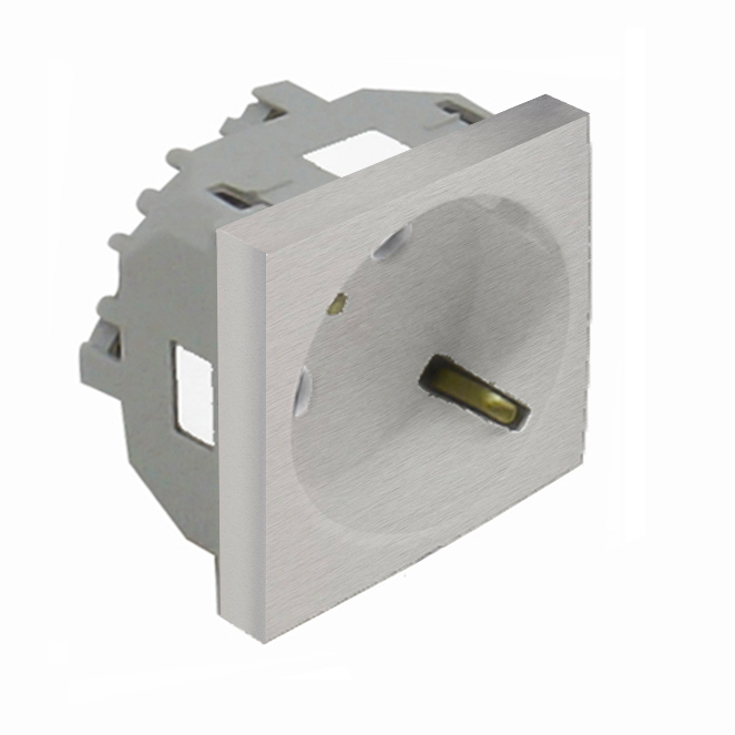 Tomada schuko QUADRA45 (2 módulos) com obturador 16A 250Vac alumina