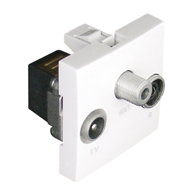 Tomada R-TV-SAT terminal (2 módulos) QUADRA45 em branco mate