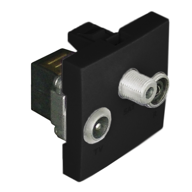 Tomada R-TV-SAT passagem QUADRA45 (2 Módulos) preto mate