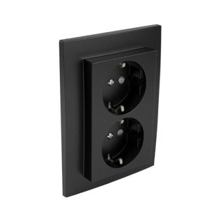 Tomada dupla schuko monobloco LOGUS90 com obturador 16A 250Vac preto mate