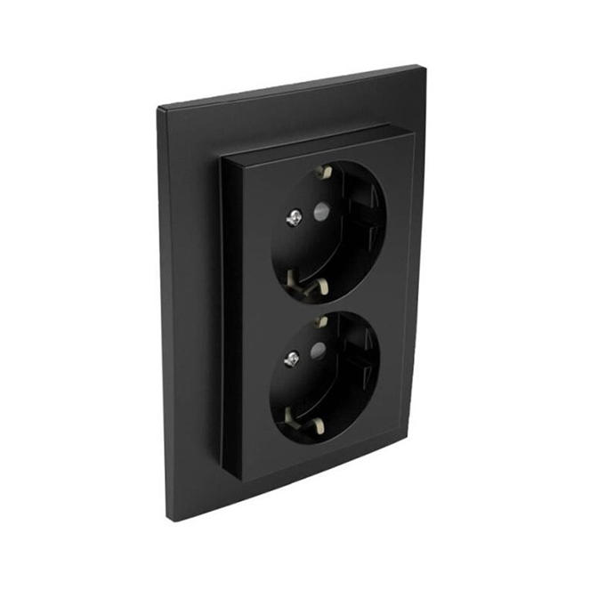 Tomada dupla schuko monobloco LOGUS90 com obturador 16A 250Vac preto mate