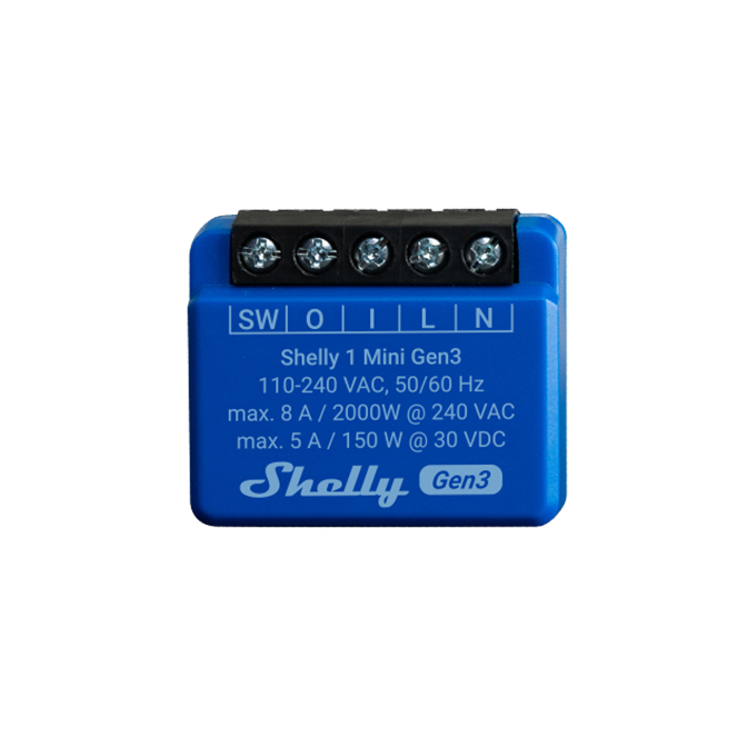 Shelly 1 Mini Gen3 — Mini Relé 1 canal (ON/OFF) 8A Wi-Fi + Bluetooth