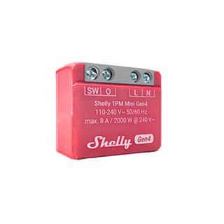 Shelly 1PM Mini Gen4 —Mini Relé 1canal (ON/OFF) 8A com Medição Consumo Wi-Fi+Bluetooth+Zigbee+Matter