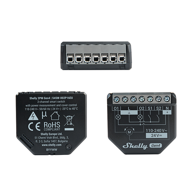 Shelly 2PM Gen4 — Relé 2 canais 10A c/Medição de Consumo, Controlo Estores, Wi-Fi +Zigbee +Matter - Image 2