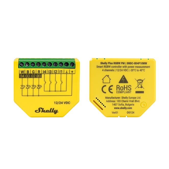 Shelly Plus RGBW PM — Controlador de fitas LED RGBW 4 canais com Medição de Consumo, Wi-Fi+Bluetooth - Image 2